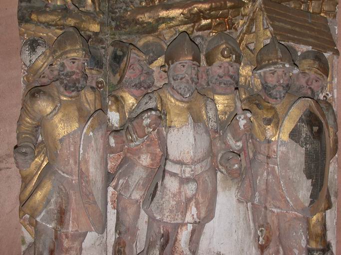 Détail de l'Arrestation du Christ (1ère caisse de gauche) : soldats.