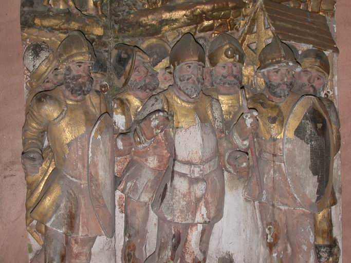 Détail de l'Arrestation du Christ (1ère caisse de gauche) : soldats.