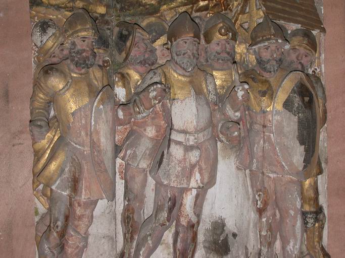 Détail de l'Arrestation du Christ (1ère caisse de gauche) : soldats.