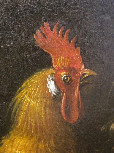 Détail après restauration : tête du coq (atelier M. Parant-Andaloro, 2005).