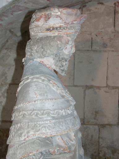 Groupe sculpté en cours de dépose (atelier Giordani, décembre 2005), détail : partie supérieure du Joseph d'Arimathie vue de profil.