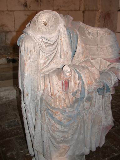 Groupe sculpté en cours de dépose (atelier Giordani, décembre 2005), détail : la Vierge et saint Jean l'Evangéliste.