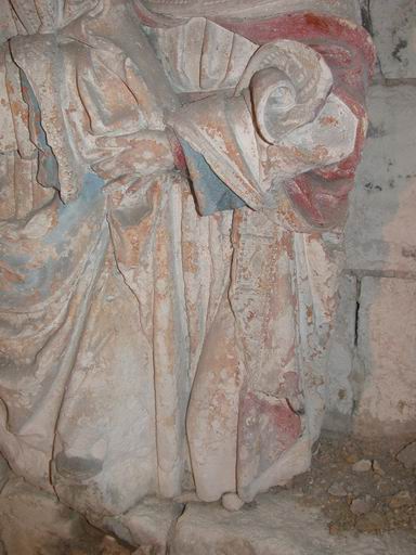 Groupe sculpté en cours de dépose (atelier Giordani, décembre 2005), détail : la Vierge et saint Jean l'Evangéliste.