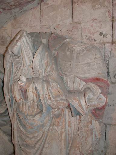 Groupe sculpté en cours de dépose (atelier Giordani, décembre 2005), détail : la Vierge et saint Jean l'Evangéliste.