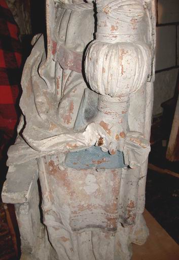 Groupe sculpté en cours de dépose (atelier Giordani, décembre 2005) : détail du Nicodème.