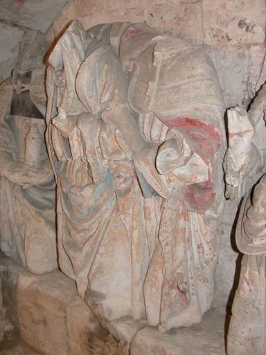 Groupe sculpté en cours de dépose (atelier Giordani, décembre 2005) : la Vierge et saint Jean l'Evangéliste.