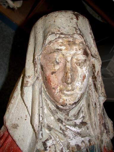 groupe sculpté : Sainte Anne et la Vierge ou l'éducation de la Vierge, tête de Sainte Anne, en cours de restauration (atelier Giordani, 2004)