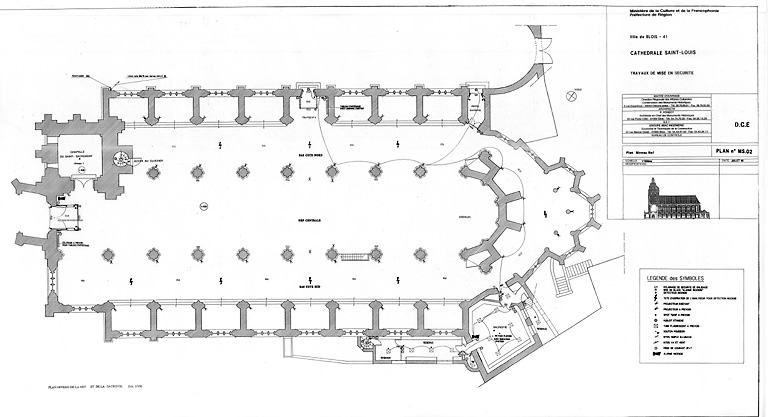 Cathédrale Saint-Louis : TRAVAUX DE MISE EN SECURITE, modification des issues : plan du niveau nef (D C E)