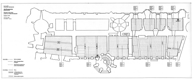 Château de Blois, aile François 1er : Aile François 1er, étude des sols : plancher du 1er étage, projeté sur le rez de chaussée.