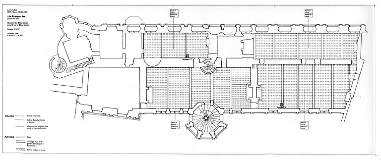 Château de Blois, aile François 1er : Aile François 1er, étude des sols : plancher du 3ième étage, projeté sur le 2ième étage.