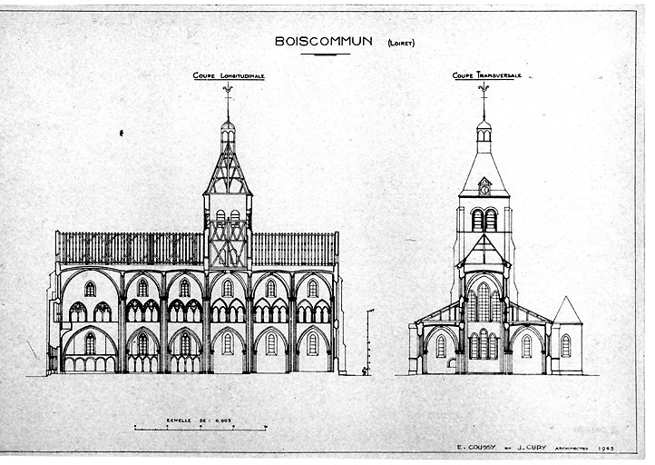 Eglise : coupe longitudinale; coupe transversale.