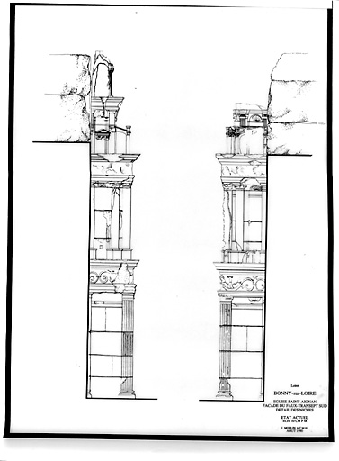 Eglise Saint-Aignan : Façade du faux transept sud, détail des niches.