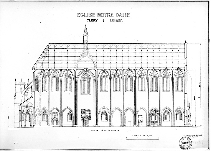 Basilique, collégiale Notre-Dame : Coupe longitudinale.