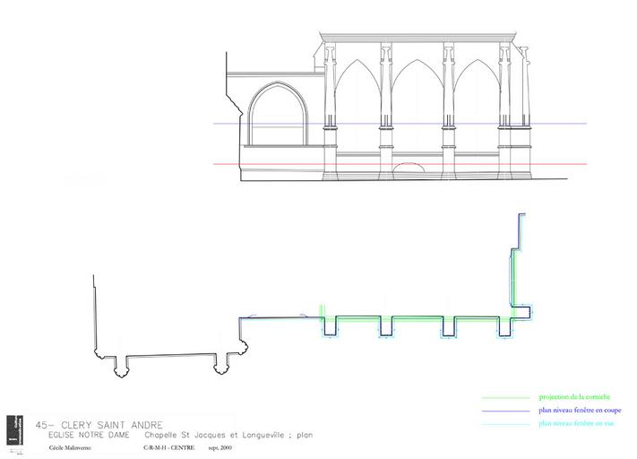 Basilique, collégiale Notre-Dame : Plan des chapelles sud: chapelle Saint Jacques, chapelle Longueville.