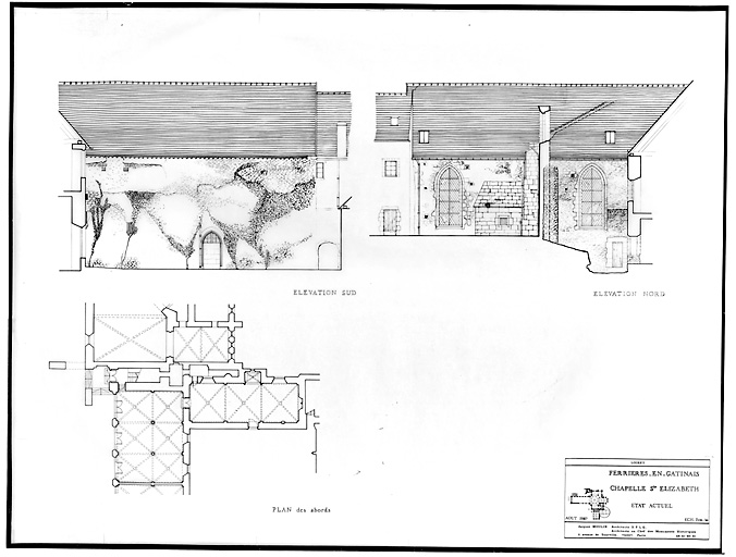 Eglise abbatiale Saint-Pierre, Saint-Paul : CHAPELLE SAINTE ELISABETH (ETAT ACTUEL): plan des abords; élévation sud; élévation nord.