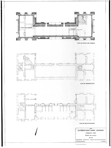 Château, communs nord : COMMUNS NORD : plan du rez de chaussée, plan du 1er étage, plan au niveau des combles.