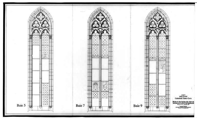 Cathédrale Sainte-Croix : Elévation des baies du chevet baie 5 ; baie 7 ; baie 9