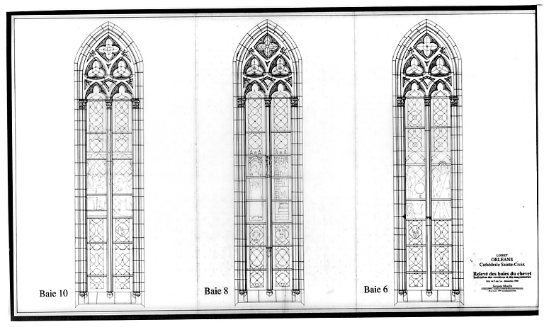 Cathédrale Sainte-Croix : Elévation des baies du chevet baie 6 ; baie 8 ; baie 10.