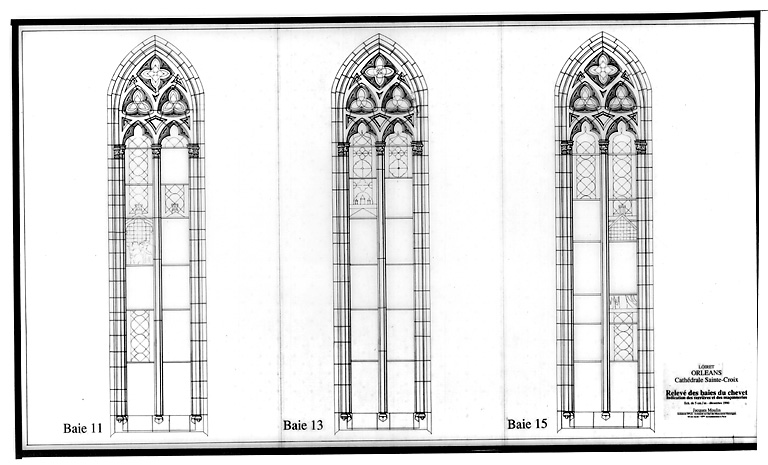 Cathédrale Sainte-Croix : Elévation des baies du chevet baie 11 ; baie 13 ; baie 15.