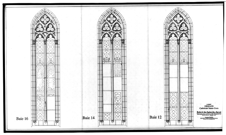 Cathédrale Sainte-Croix : Elévation des baies du chevet baie 12 ; baie 14 ; baie 16.