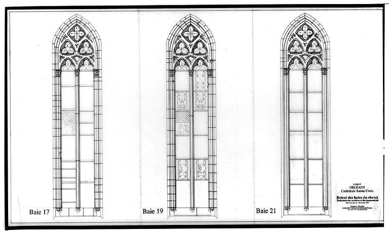 Cathédrale Sainte-Croix : Elévation des baies du chevet baie 17 ; baie 19 ; baie 21.