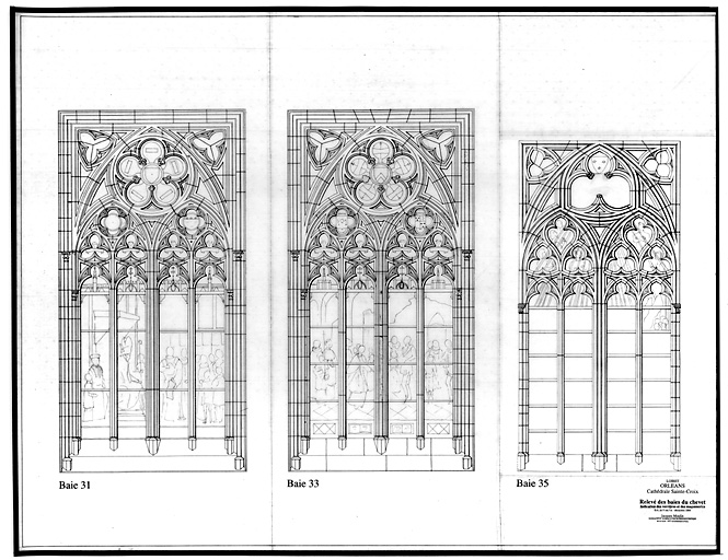 Cathédrale Sainte-Croix : Elévation des baies du chevet baie 31 ; baie 33 ;baie 35.