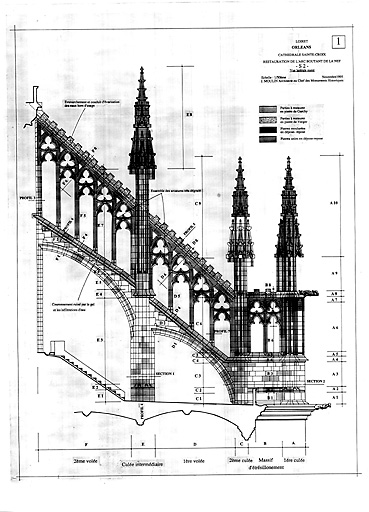 Cathédrale Sainte-Croix : RESTAURATION DE L'ARC BOUTANT DE LA NEF S2 vue latérale Ouest