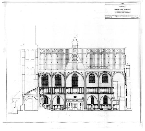 Eglise Saint-Salomon et Saint-Grégoire : Coupe longitudinale.