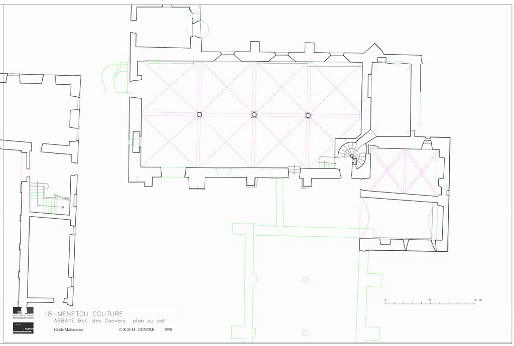 Abbaye cistercienne de Fontmorigny : Plan au sol du bâtiment des convers.