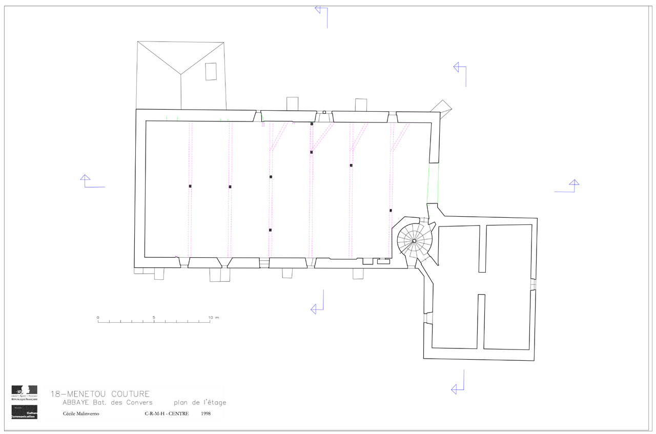 Abbaye cistercienne de Fontmorigny : Plan du 1er étage du bâtiment des convers.