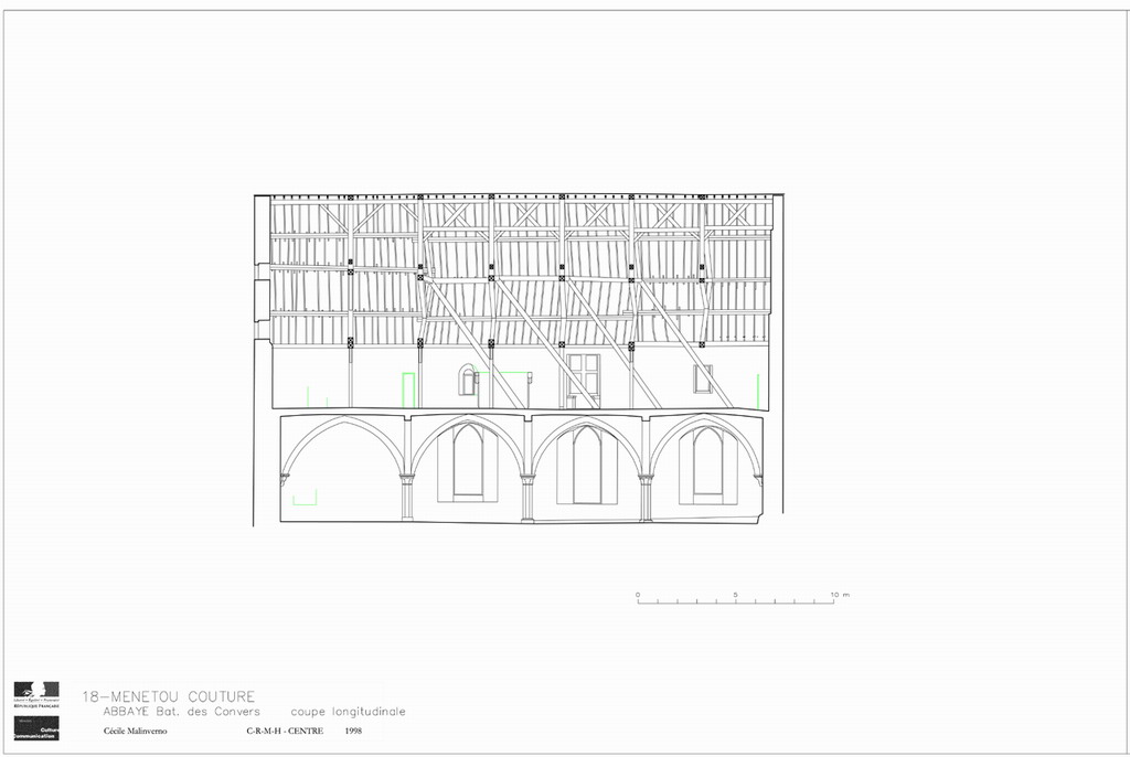 Abbaye cistercienne de Fontmorigny : Coupe longitudinale du bâtiment des convers.