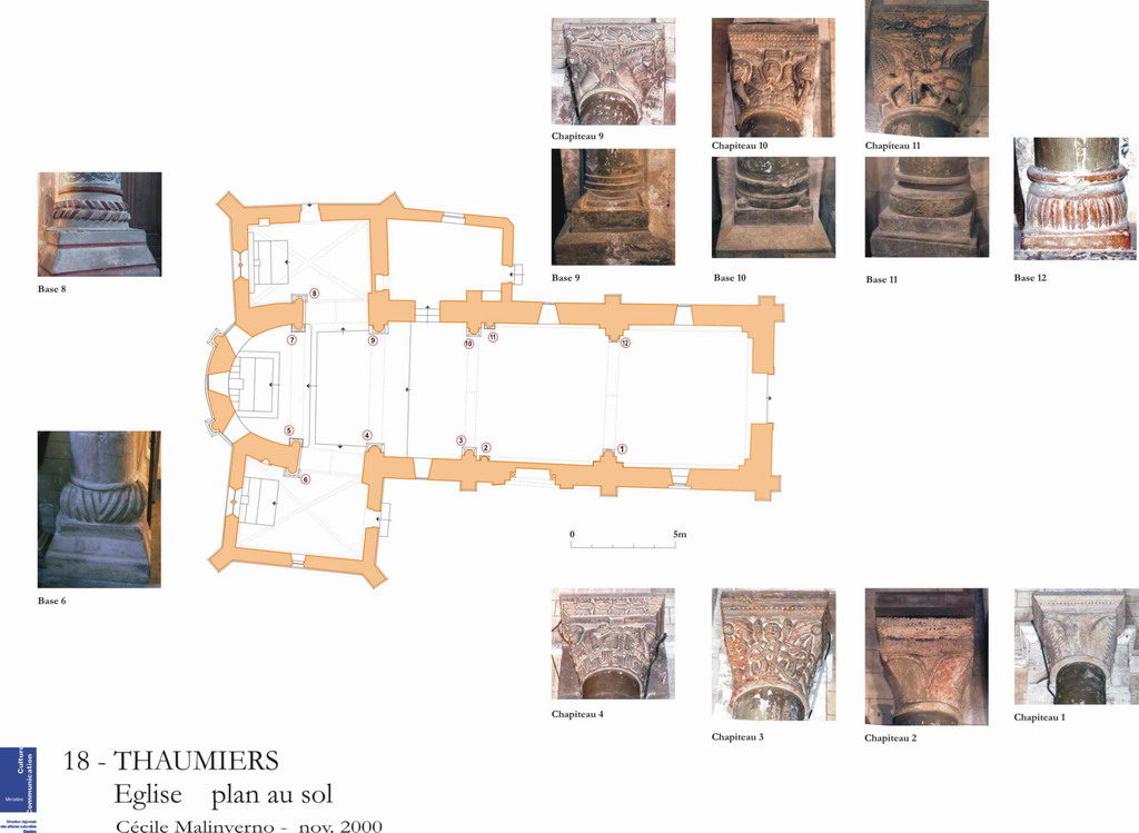 Eglise Saint-Saturnin : Plan de situation des photos des chapiteaux.