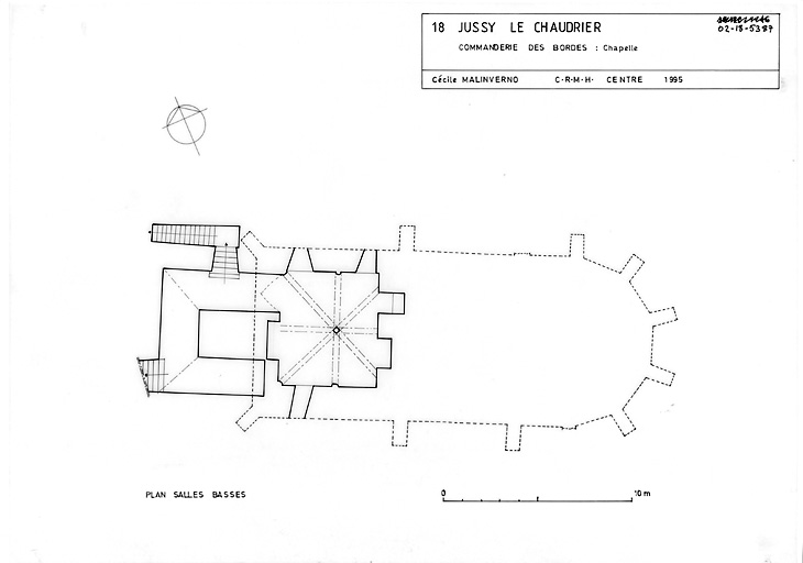 Commanderie des Bordes : Plan des salles basses de la Chapelle.