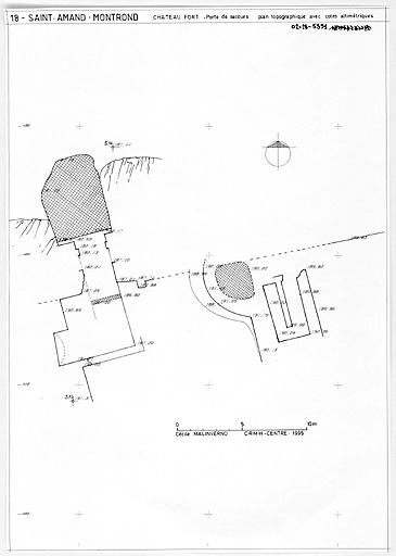 Ancienne forteresse de Montrond : Plan du niveau du sol de la porte de secours, avec cotes de nivellements.