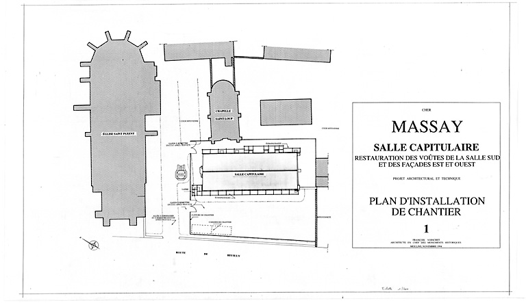 Abbaye Saint-Martin, salle capitulaire : 1 - plan d'installation du chantier.