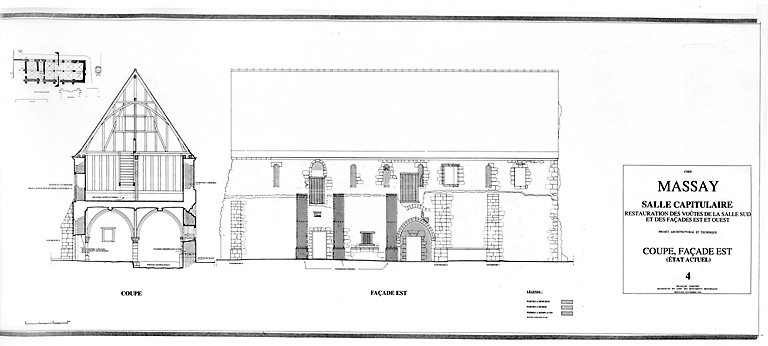 Abbaye Saint-Martin, salle capitulaire : 4 - coupe transversale, façade est (état actuel)