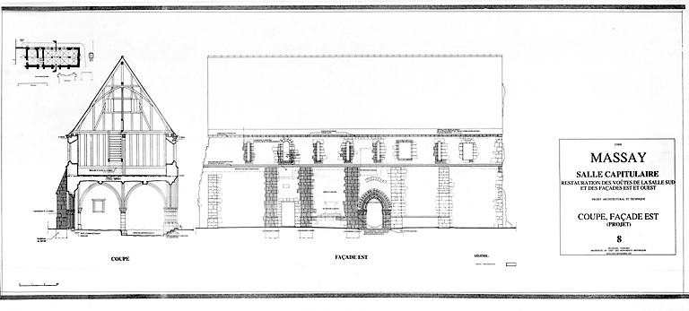 Abbaye Saint-Martin, salle capitulaire : 8 - coupe transversale, façade est (projet).