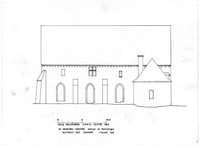 Abbaye cistercienne de Fontmorigny : Façade sud du bâtiment des convers.