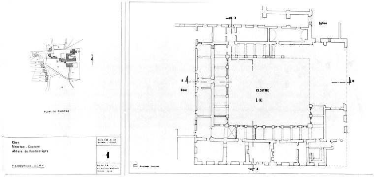 Abbaye cistercienne de Fontmorigny : Plan du cloître.