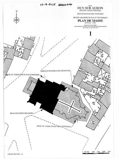 Eglise Saint-Etienne : 1 - Plan de l'emprise possible du chantier et de l' emplacement du paratonnerre.