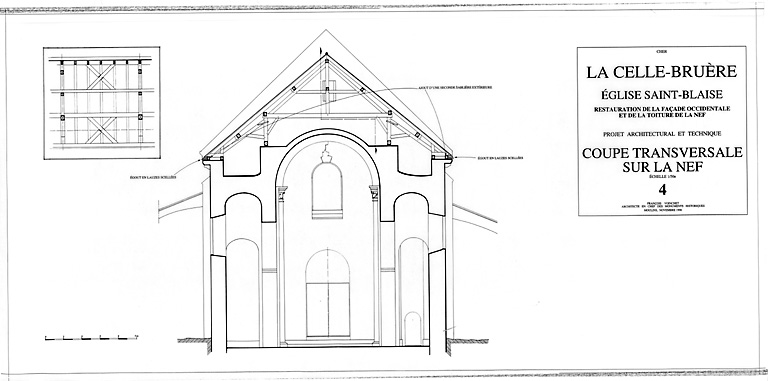 Eglise Saint-Blaise : 4 - RESTAURATION DE LA FACADE OCCIDENTALE ET DE LA TOITURE DE LA NEF (P.A.T.): coupe transversale sur la nef.