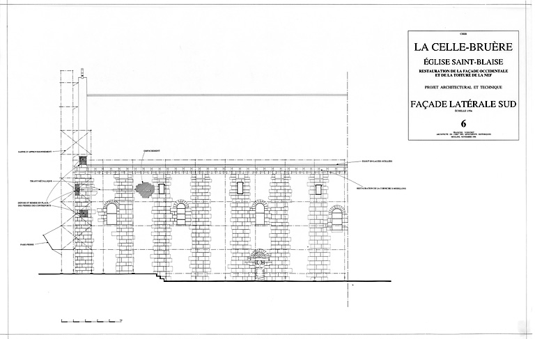 Eglise Saint-Blaise : 6 - RESTAURATION DE LA FACADE OCCIDENTALE ET DE LA TOITURE DE LA NEF (P.A.T.) : façade latérale sud.