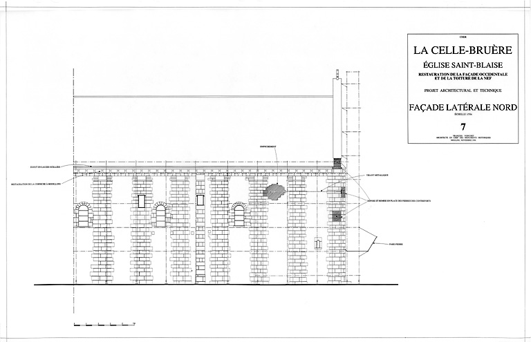 Eglise Saint-Blaise : 7 - RESTAURATION DE LA FACADE OCCIDENTALE ET DE LA TOITURE DE LA NEF (P.A.T.) : façade latérale nord.