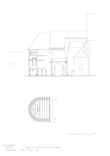 Collégiale Saint-Michel : 6 - façade nord, plan de la charpente de l'abside du choeur.