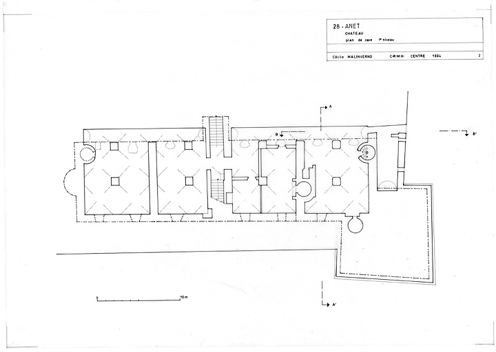 Château : 2 - Pavillon de la Venerie : plan de cave 1er niveau.