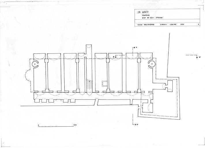 Château : 3 - Pavillon de la Venerie : plan de cave 2ème niveau.