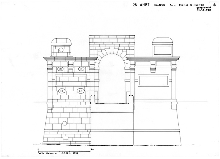 Château : Porte Charles le Mauvais : élévation de façade coté des douves.