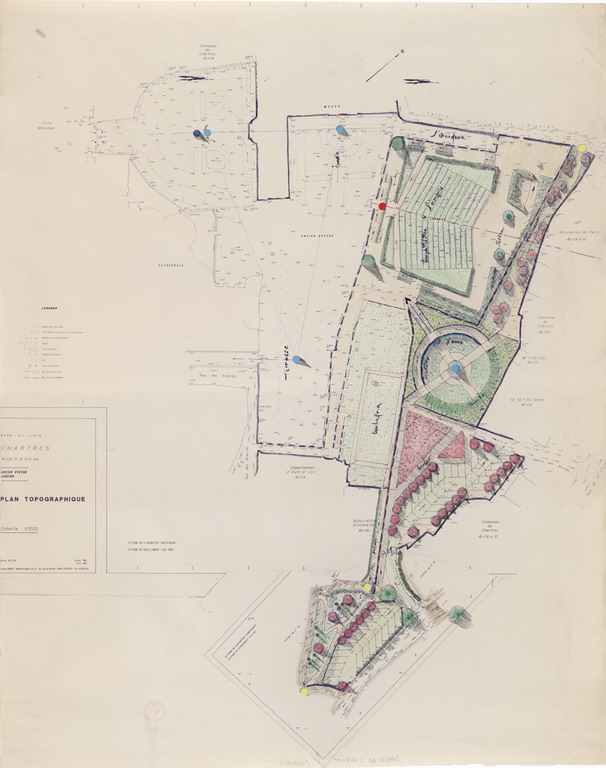 Jardin de L'évêché : Plan du projet en couleur sur plan topographique