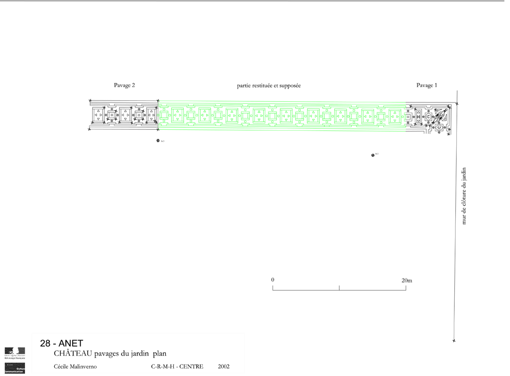 Château, parc : Plan des deux restes de pavage du jardin.