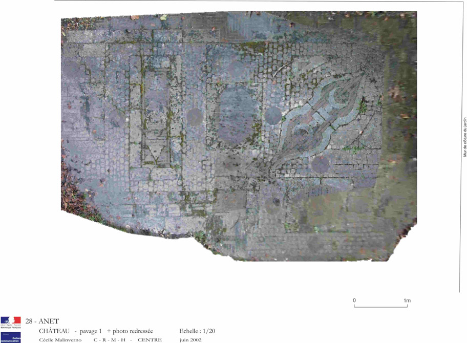 Château, parc : Plan du pavage 1 avec photo redressée.